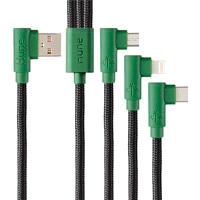 CABLE 3 EN 1 MICROUSB/TIPO C/LIGHTNING HUNE HIEDRA SUSTENTABLE TRENZADO 90ª 1.2M