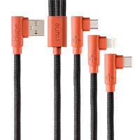CABLE 3 EN 1 MICROUSB/TIPO C/LIGHTNING HUNE HIEDRA SUSTENTABLE TRENZADO 90ª 1.2M