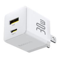 CARGADOR DE PARED 2 PUERTOS BASEUS, CARGA RPIDA, 1 TIPO C1 USB-A 30W, COLOR BLAN