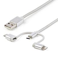 CABLE TRENZADO DE 1M USB A LIGHTNING USB-C Y MICRO USB - CABLE CARGADOR PARA TEL